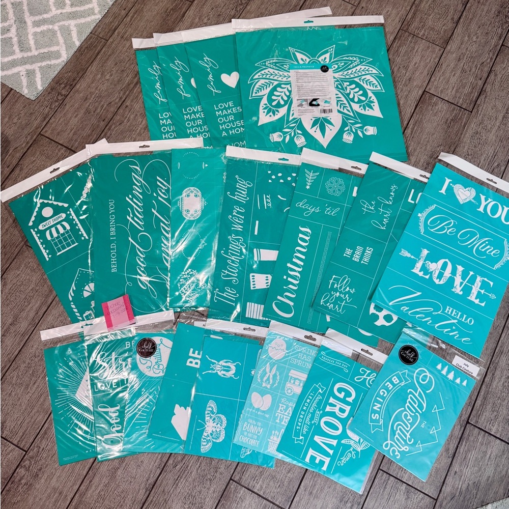 Chalk Couture Stencil Collection - Teal and White